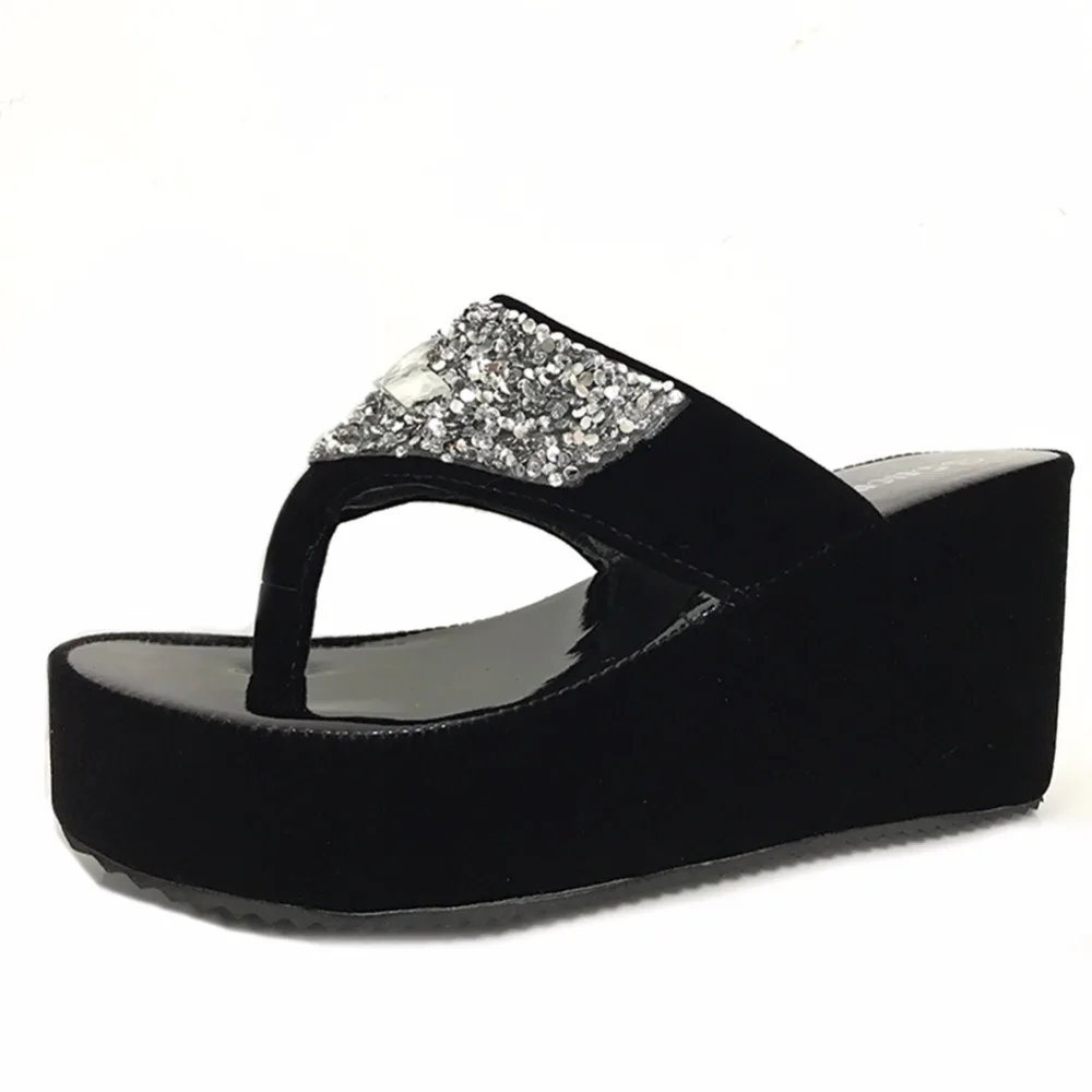 Шлепанцы стразы на танкетке для лета женские туфли-лодочки с кристаллами