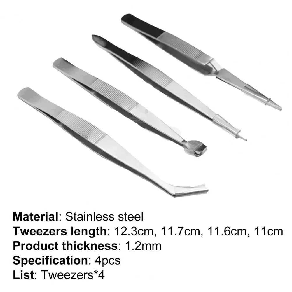 

4Pcs Stainless Steel Tweezers Set Precision Thickened Straight Tip Curved Tweezers Repair Tools for Mobile Phone Watch Hand Tool
