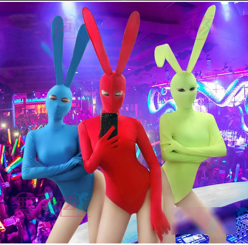Косплей DJ джазовые танцевальные костюмы для леди, Сексуальные вечерние танцевальные костюмы для бара, паба, сценический флуоресцентный женский костюм кролика BL1089