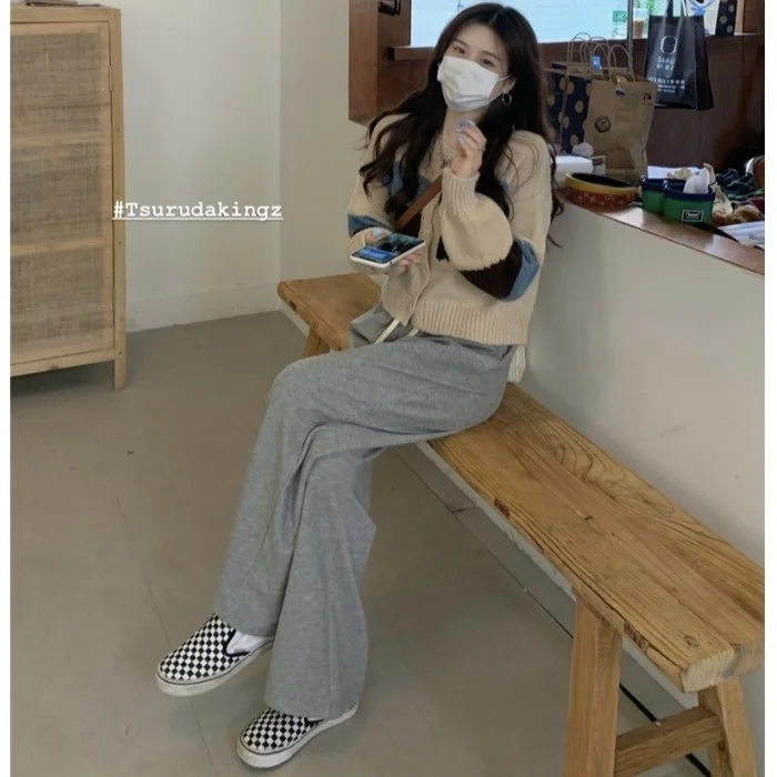 

Осень 2021, новый молодежный модный костюм в западном стиле, женский кардиган, свитер для похудения, повседневный спортивный костюм из двух пр...