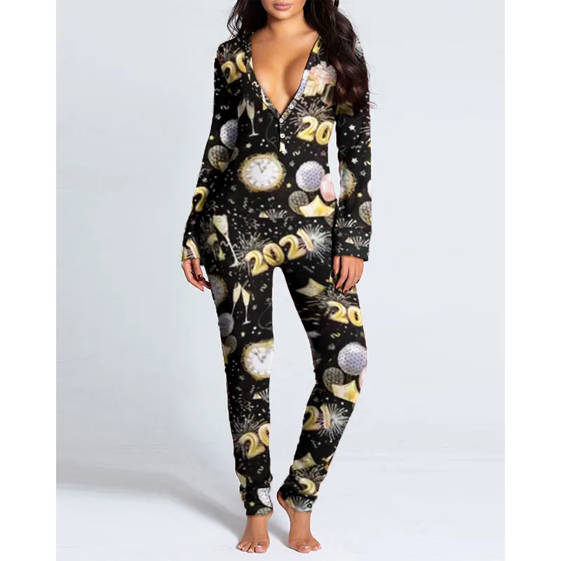 

Ladies Playsuits Long Pants 2021 New Year Bodycon Christmas Clothes Pajamas Rompers Autumn Women Sexy Long Sleeve Jumpsuits