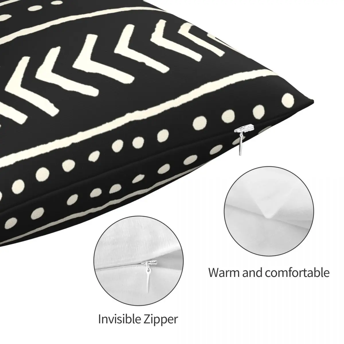 Африканская грязевая ткань черно-белая квадратная наволочка для подушки