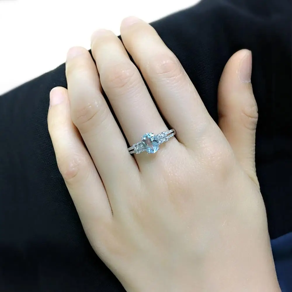 LP Solid 14K кольцо из белого золота Натуральный аквамарин драгоценный камень