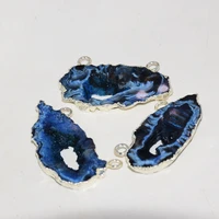 blue slice stone druzy connector for jewelry making women 2021 hole irregular long geode slab vintage stones necklace polish new