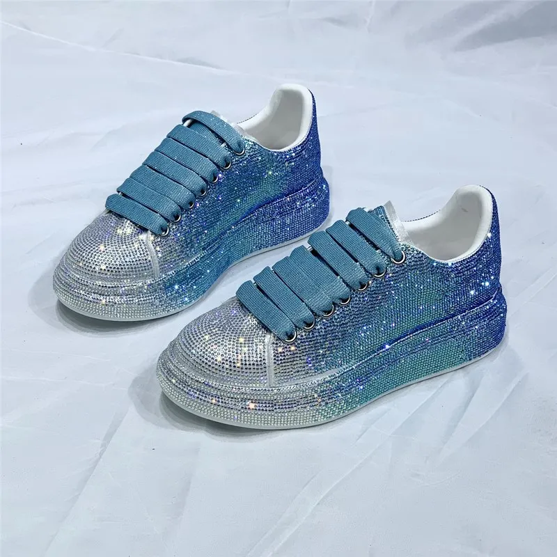 

Autumn Women's New Full Diamond Platform Sneakers Women Brand Designer Sports White Shine with Rhinestone Shoes