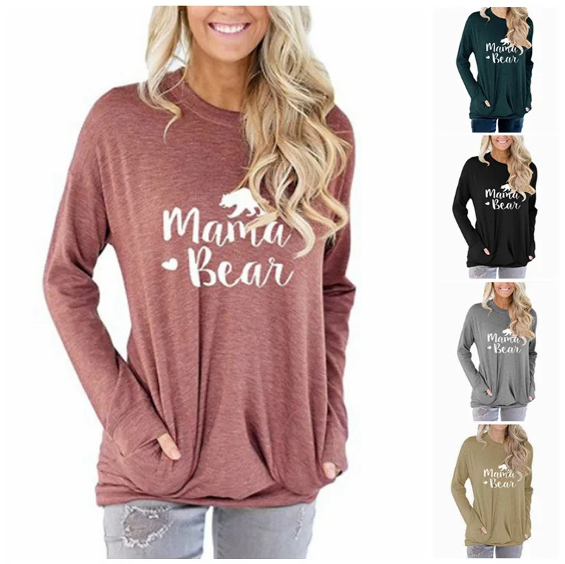 Осенняя мода &quotMama Bear&quot с буквенным принтом для женщин/девочек хлопковая уличная