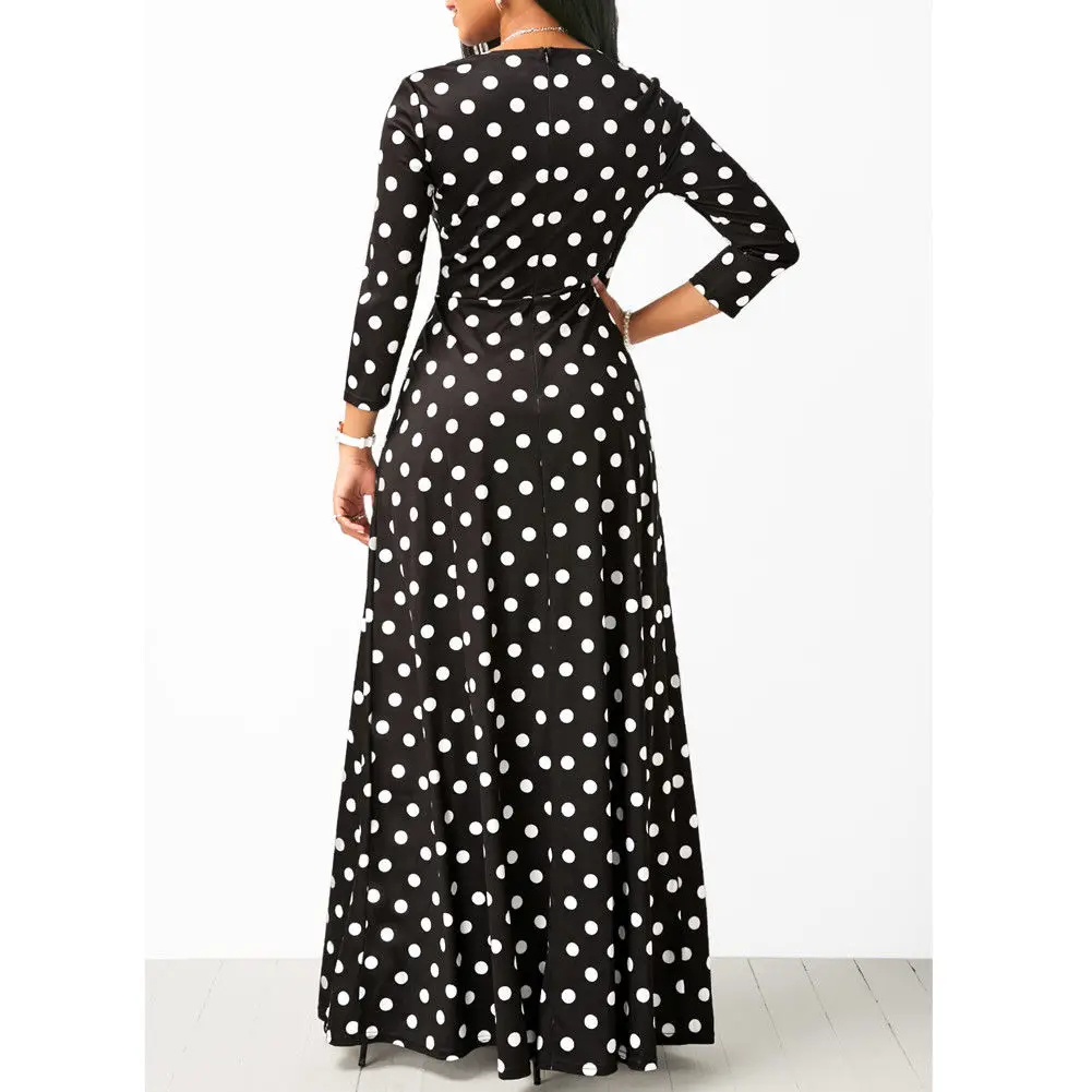 

Skirts 2018 New Brand Women Sexy V Neck Long Casual Polka Dot Zippers Ladies Long Sleeve Party Maxi Skirts