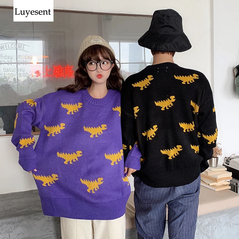 Женский пуловер с милым динозавром черного и фиолетового цвета свитер 2020 женский