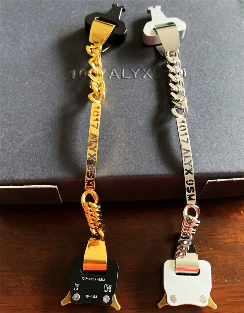 

Golden 1017-ALYX-9SM Buckle Bracelet Men Women 1:1 Top Quality Openwork letters Hero Charm Chain Titanium ALYX Bracelet