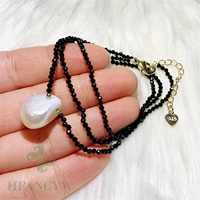 12 14mm black spinel pink baroque pearl pendant necklace 18 inches classic chain real flawless gift jewelry aurora women