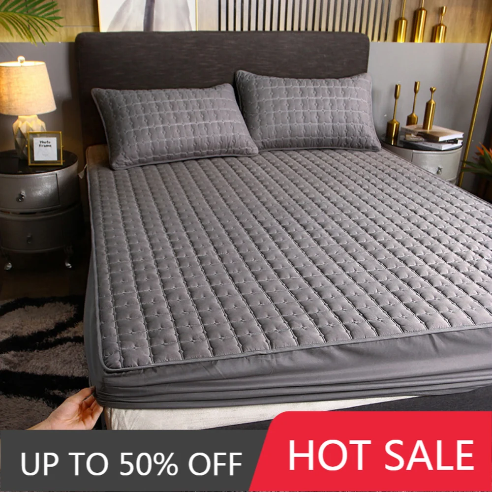

ADOREHOUSE Gray Bed Cover Set Embossed Mattress Cover Pillowcases King Quilted Thick Mattress Protector Queen Bedding Sets