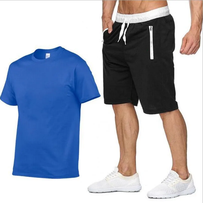 

2021 Summer Brand Men's T-shirt Set 2-piece Men's Sportswear Suit Basketball Sports Fitness Printed Short Sleeve + Men's Suit