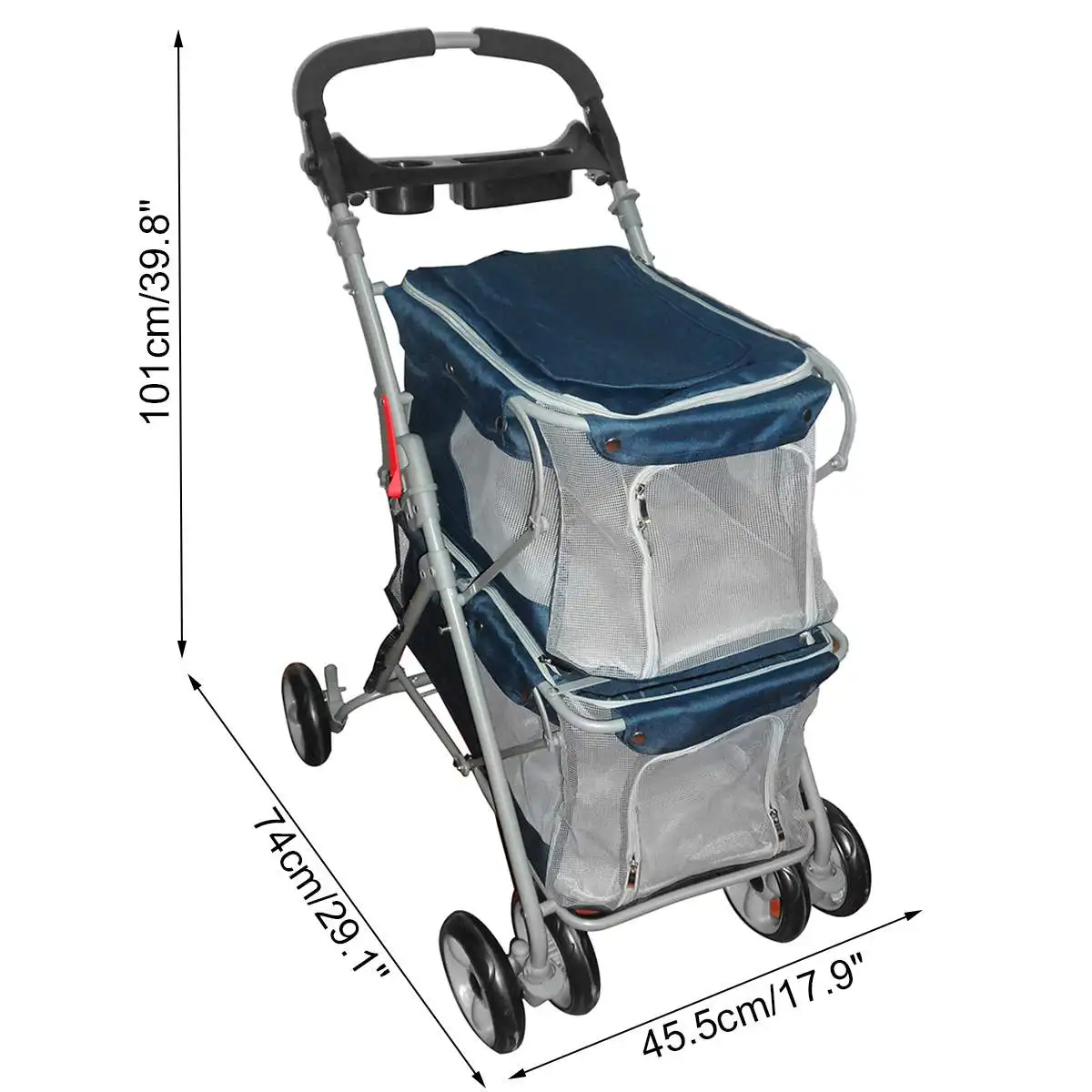 

NEW Double Pet Stroller for 2 Small Medium Dog Cat 4 Wheels Strollers Carrier Folding Travel Cat with Suspension System