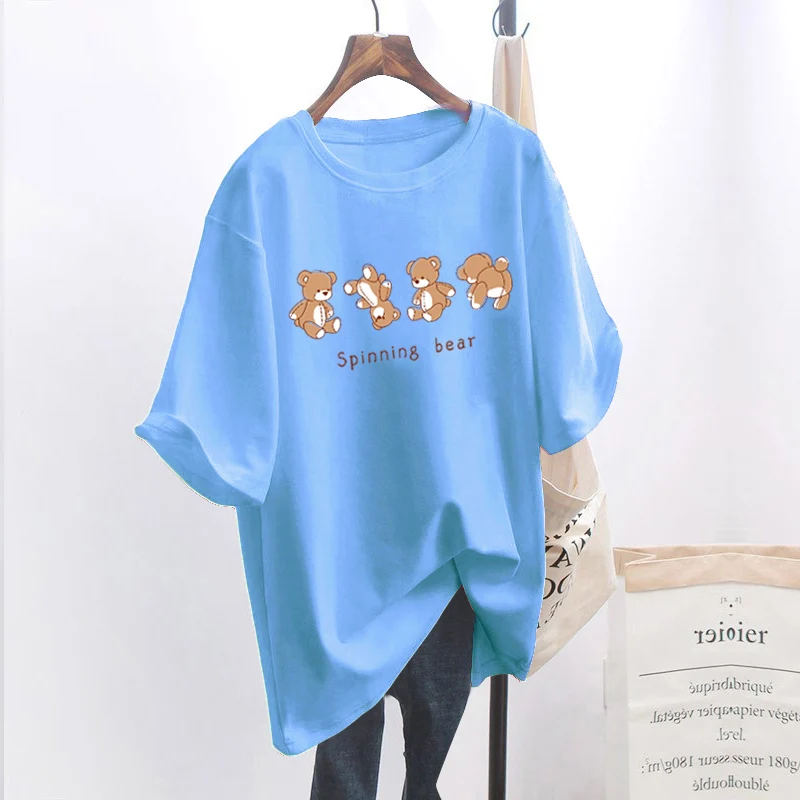 С рисунком из мультфильма Медведь Графический Принт футболки 2021 летняя одежда