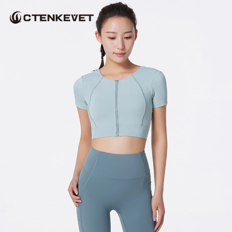 

Gym Yoga Clothes Women's Short-Sleeved Zipper Yarn Breathable Running Sports Tops Short T-Shirt Tight Fitness Clothes Crop Top