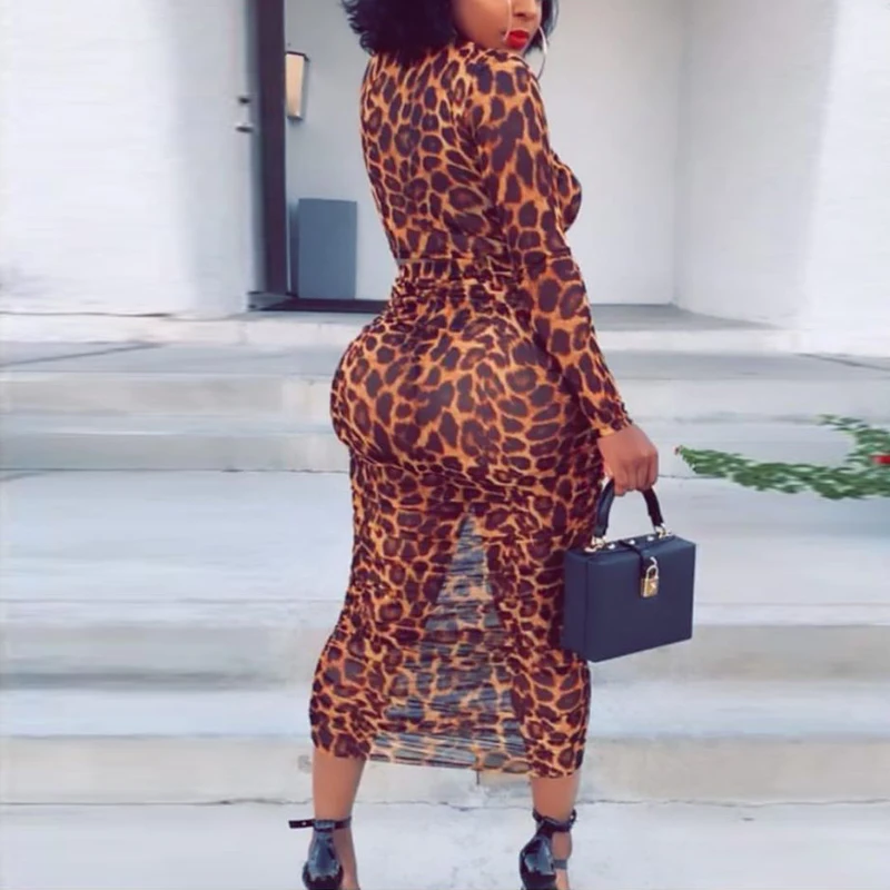 Женский топ с длинным рукавом и леопардовым принтом юбка-макси комплект из 2