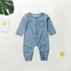 Комбинезон джинсовый однотонный для новорожденных мальчиков, хлопковый Ромпер, Одежда для младенцев