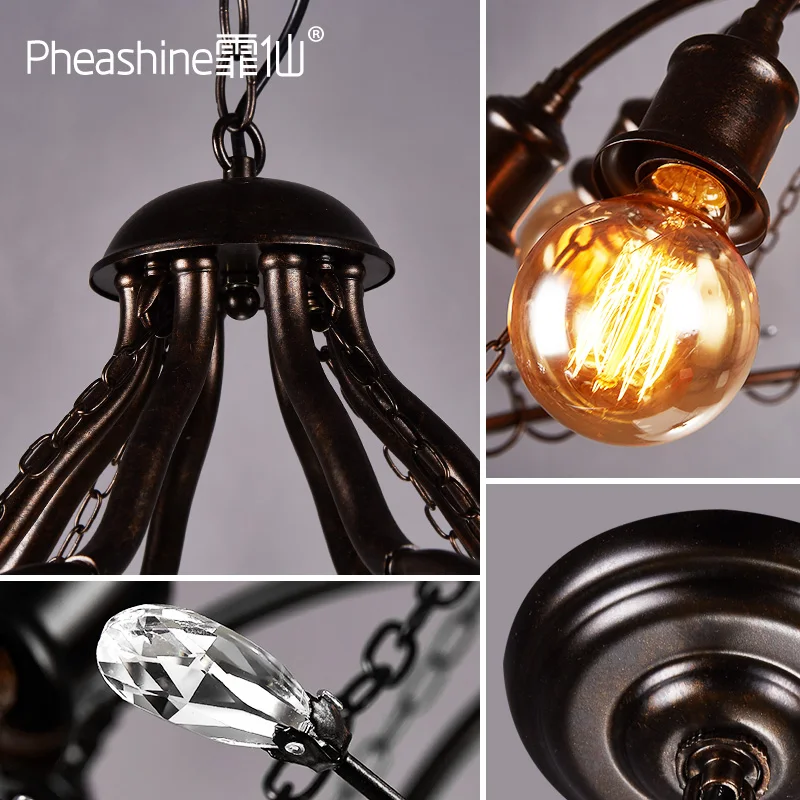 

Loft industrial style 8 round crystal decoration restaurant chandelier retro nostalgic living room art lamp