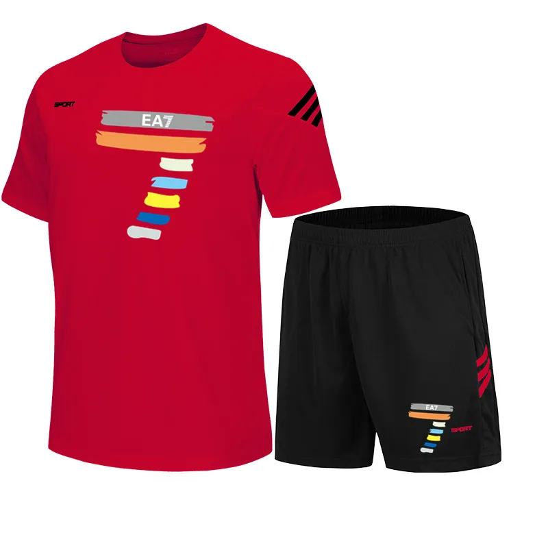 

Fashion movement T-shirt shorts suit men's summer sportswear + shorts suit beach men's casual T-shirt suit sportswear M-5XL