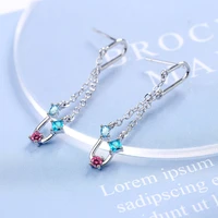 new fashion female earring creative unusual geometric pin chain 5a cubic zirconia stud earrings for women jewelry accessories