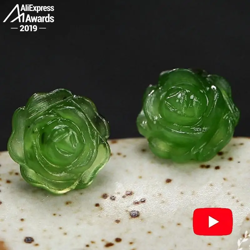 Женские серьги из серебра 925 пробы с зеленым нефритом|Серьги-гвоздики| |