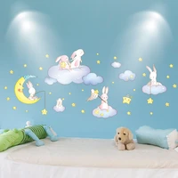 rabbits animals wall stickers diy clouds stars moon mural decals for kids room baby bedroom children nursry home decoration