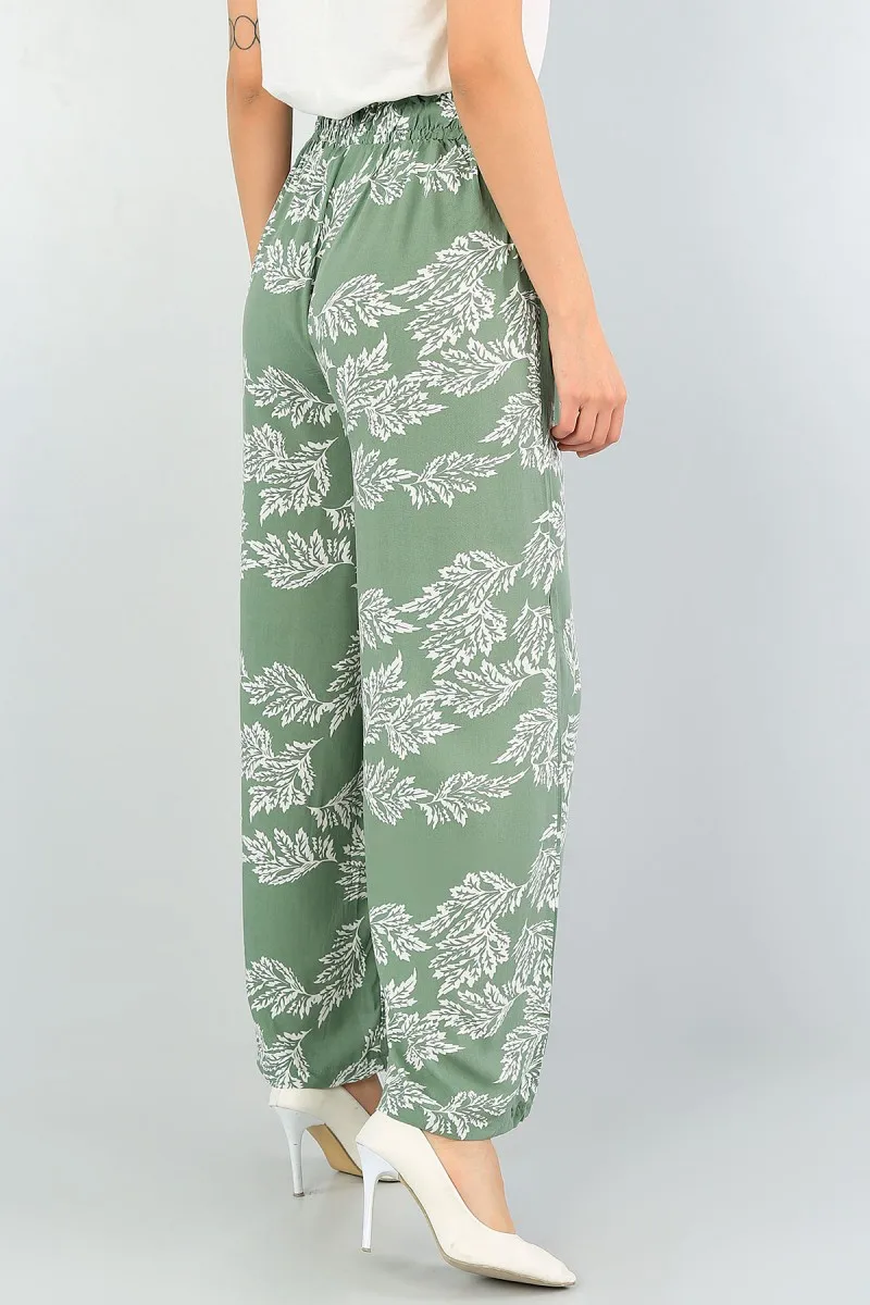 GREEN COMFORTABLE PATTERNED WOVEN TROUSERS WOMEN TROUSERS