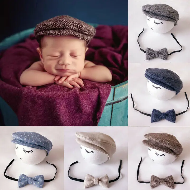 Emmababy New Brand Baby Peaked Beanie Cap Hat +Bow Tie Photo Photography Prop Outfit Set | Детская одежда и обувь