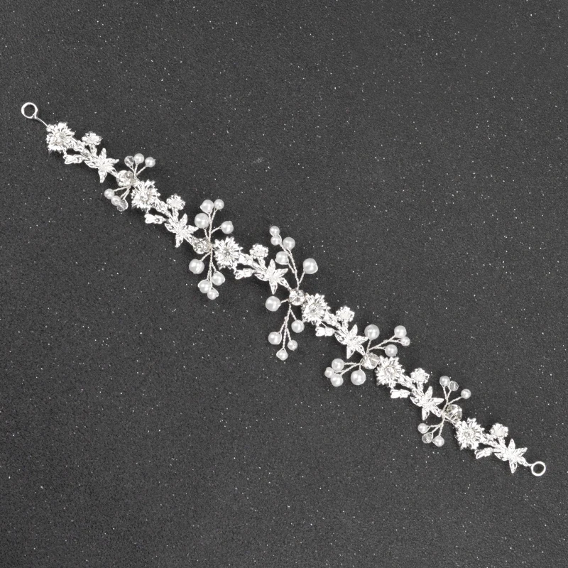 Женский обруч для волос с жемчугом Серебристый цветами и свадебный аксессуар 2019 |