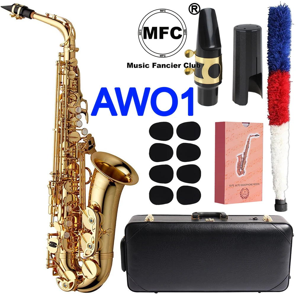 

Brand New Professional Elegant Sound Alto Saxophone A-901 A-WO1 Gold Lacquer Sax Alto Mouthpiece Reeds Neck Musical Instrument