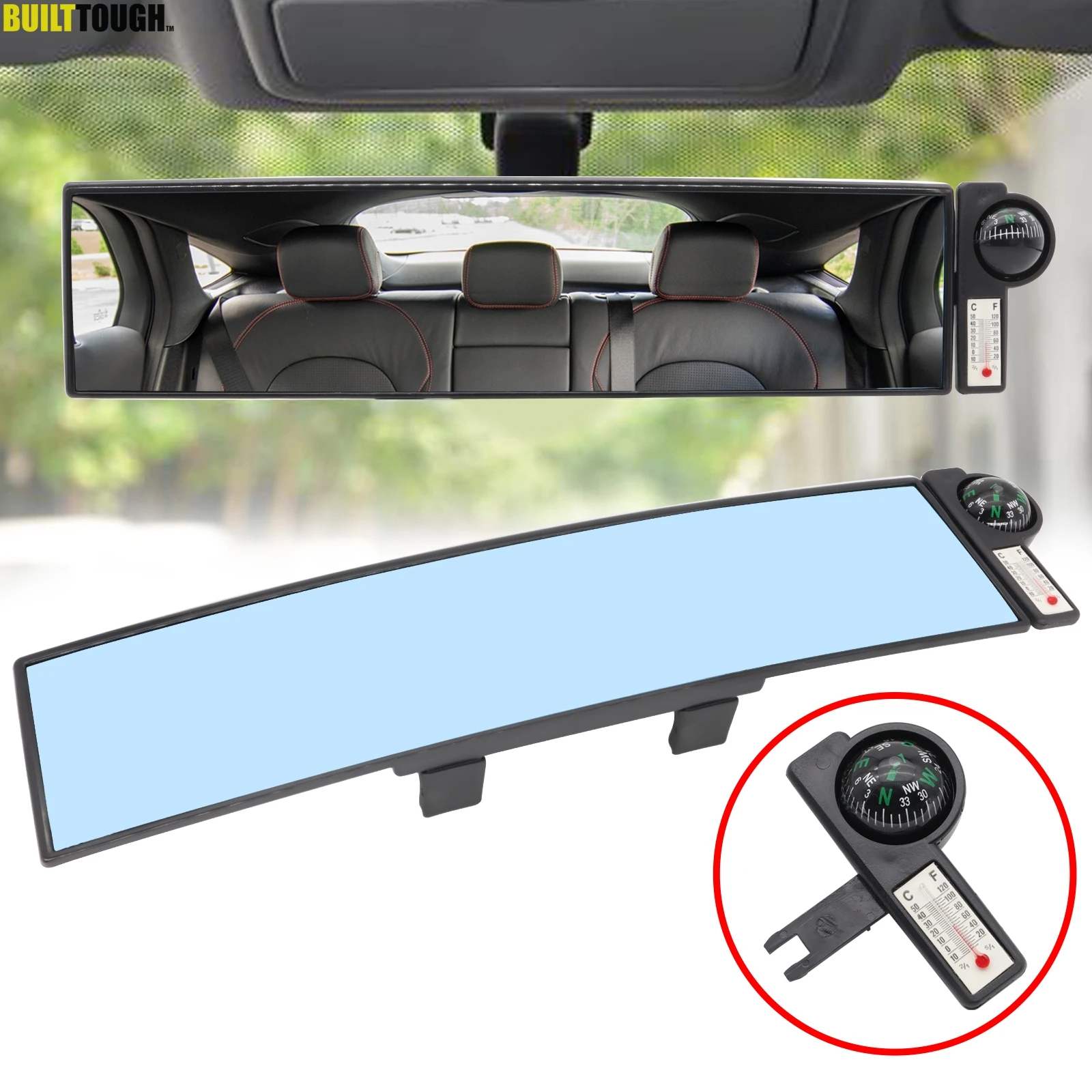 

300mm wide angle car interior compass rear view mirror rearview Blind Spot mirrors Anti glare baby watch safety care thermometer