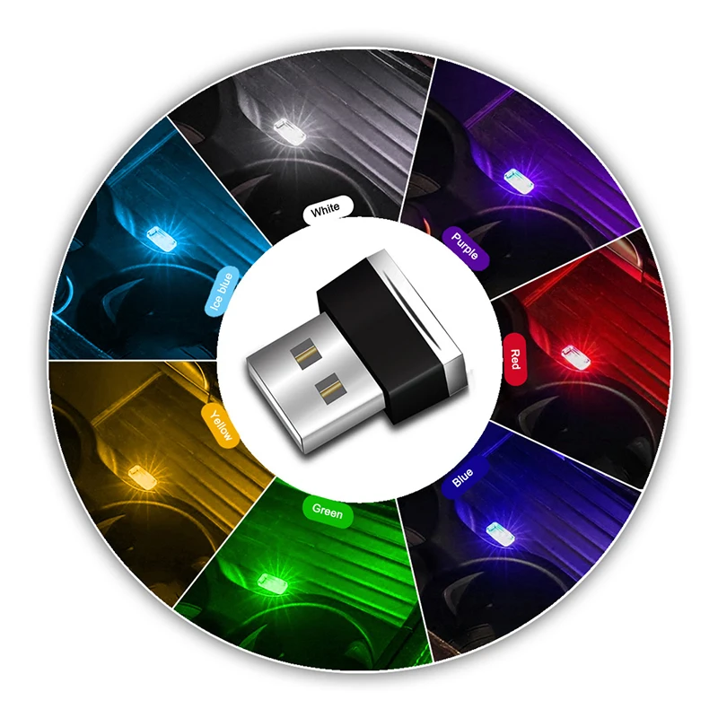 2PCS/set Mini USB LED Decorative Lights Plug Play Decor Lamp Atmosphere Light Suitable For Any Cars Five Color Options | Автомобили и