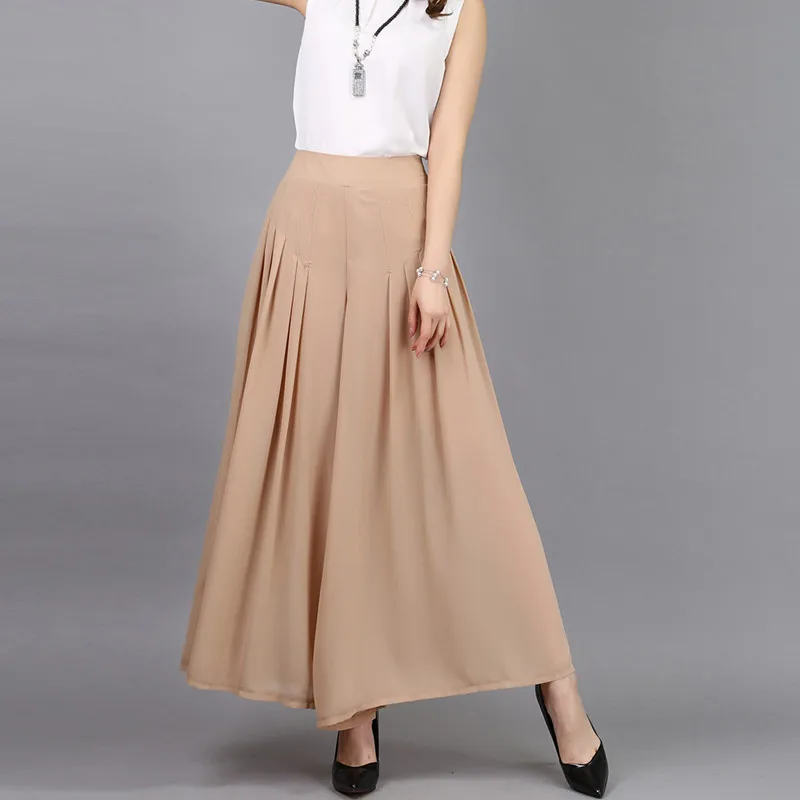 Large Women Wide Leg Pants 2020 Summer Style Elegant retro Tunic Solid Office Chiffon Big Size H143 | Женская одежда