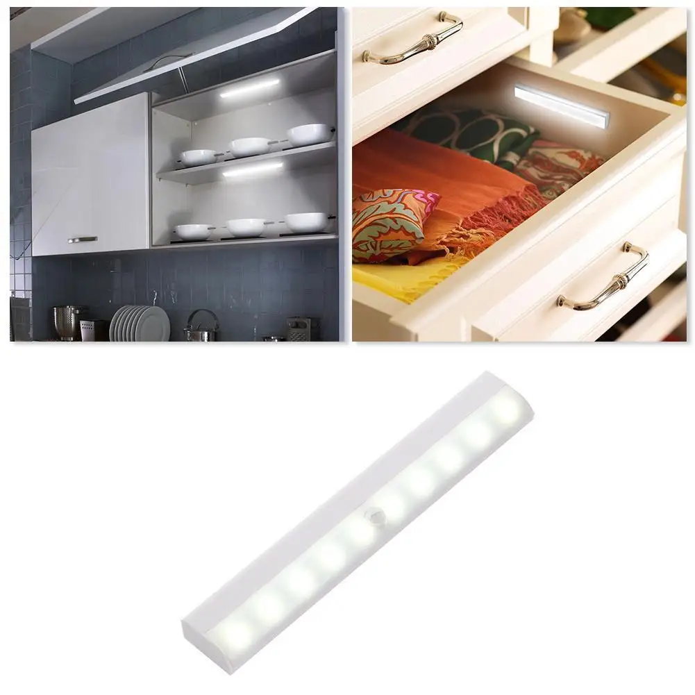 

Датчик движения K1E2, 10 дюймов, светодиодная подсветка под шкаф дюймов, USB аккумуляторная Ночная лампа, для кухонного шкафа