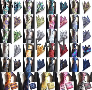 Новый Шелковый Классический галстук с узором пейсли и карманом, квадратный костюм Hanky, Свадебный Мужской галстук-платок, золотой, фиолетовый, розовый, синий, желтый