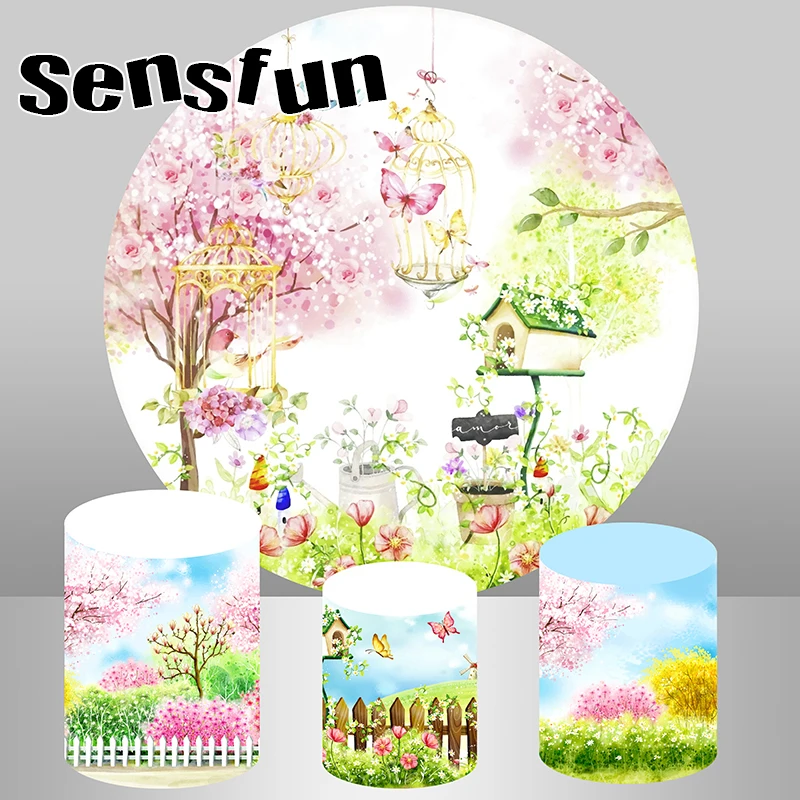 

Round Circle Fairy Girls Newborn Baby Shower 1st Birthday Party Backdrop Spring Flowers Wonderland Photography Background Custom