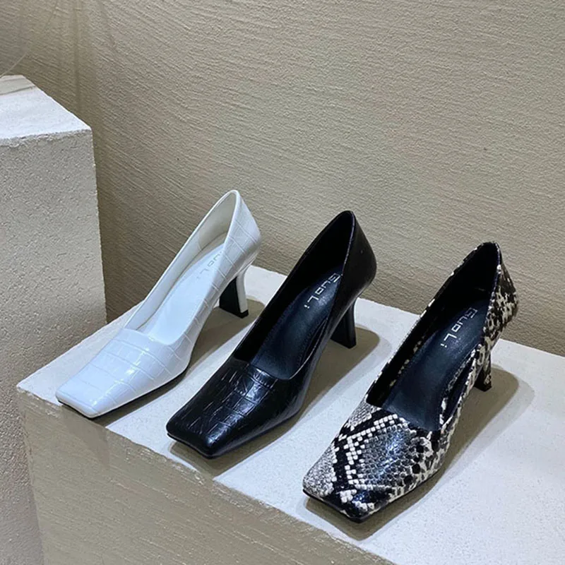 Дизайнерская обувь с рисунком под змеиную кожу женские туфли лодочки Женские