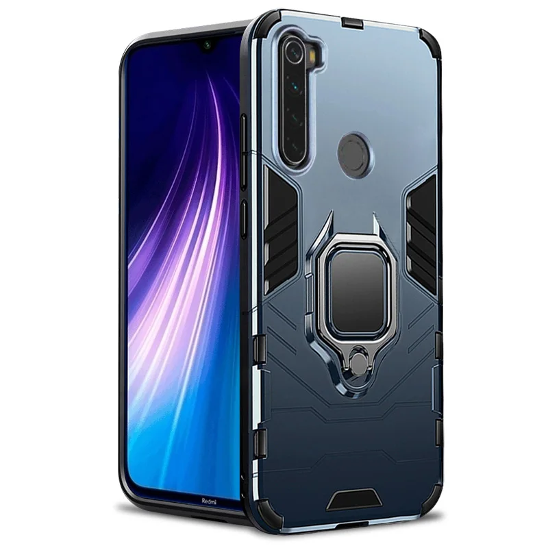Xiaomi Redmi Note 8T чехол для Xiaomi Redmi Note 8 чехол противоударный чехол Полная защита чехол для телефона для Redmi Note 8 чехол бампер - Цвет: Blue -Finger Ring 1