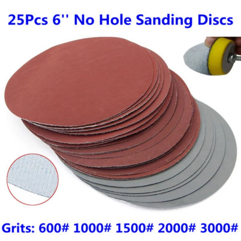 

6" Sanding Disc 600-3000 Grit Sandpaper Glue Backing Pad Car 25x