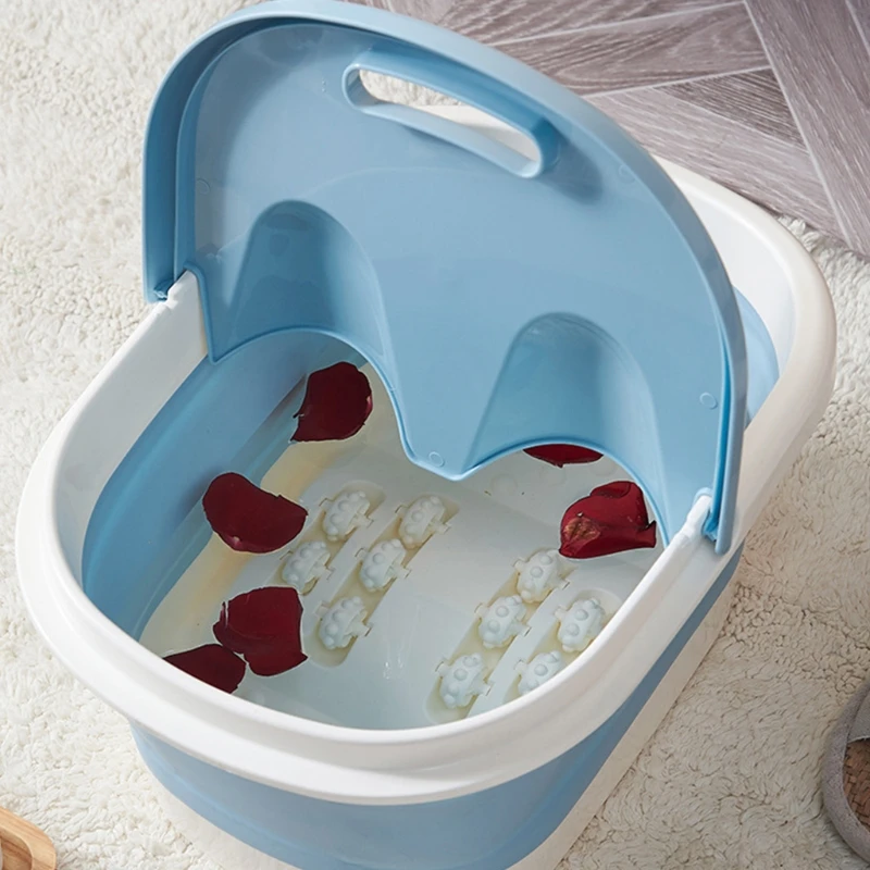 

Folding Foot Wash Tub with Lid Sauna Soaking Foaming Massage Bucket Pedicure Foot Bath Basin Portable Foldable Footbath Hot Tubs