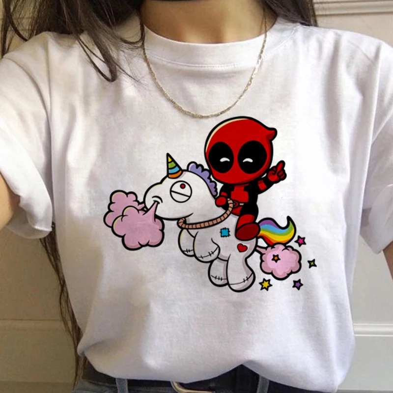 Единорог Kawaii Harajuku футболки женские милые Unicornio Ullzang мультфильм футболка 90s Забавный принт футболки с графическим изображением женские - Цвет: 7559