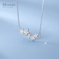 modian twinkling clear cz sweet cute stackable star real 925 sterling silver pendant link chain necklace for women fine jewelry