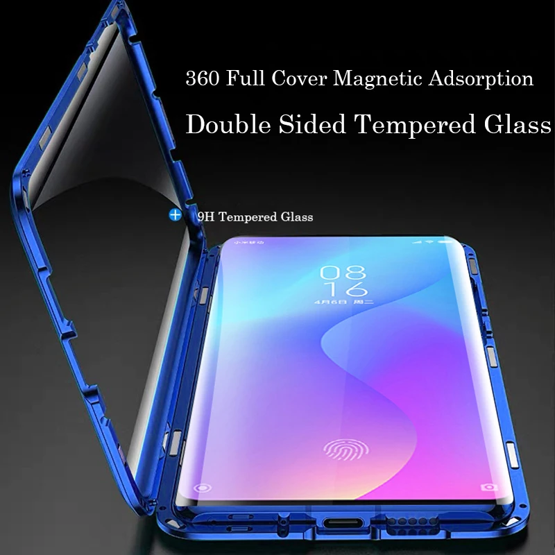 Магнитный металлический бампер для Xiaomi Mi9t двусторонний стеклянный чехол всего