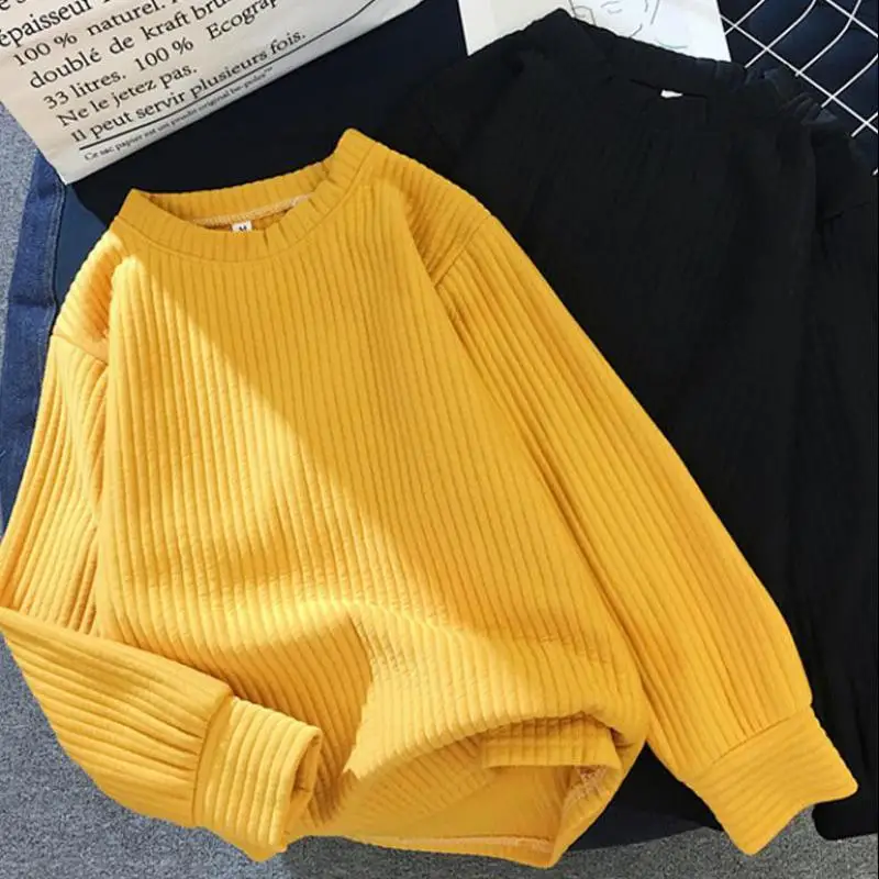 Sweater Women 2019 Autumn Winter New Solid Color Base Long Sleeve O Neck Fashion Loose Harajuku Slim Female Tops | Женская одежда