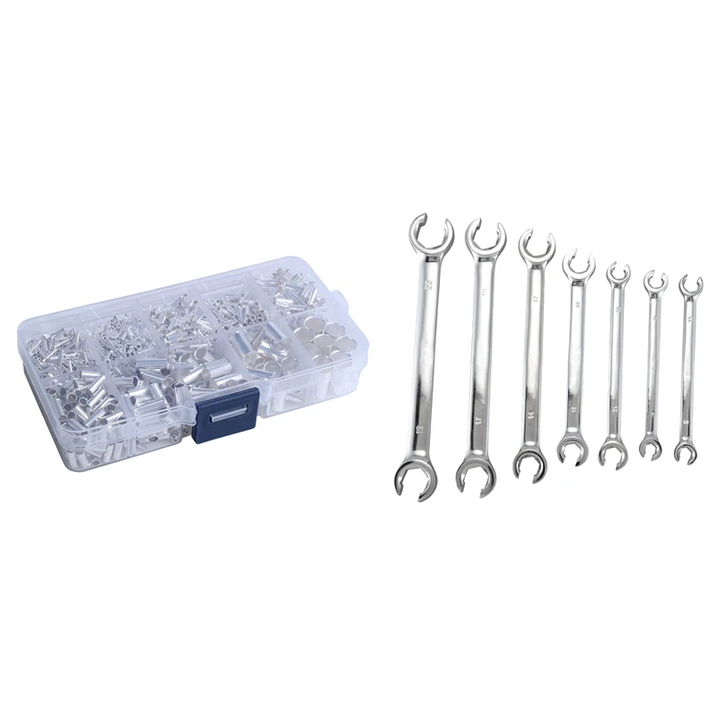 

7 PCS Flare Nut Wrench Set Of Multitools Oil Pipe Spanner Kit & 1755 Pcs Copper Tube Bare Crimping Terminal Electrical