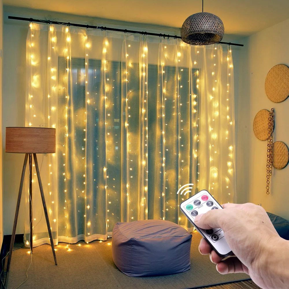 

3M 300Leds Remote Control Curtain Fairy Lights USB String Wall Light Christmas Wedding Ramadan Decoration for Home