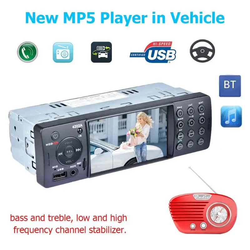 4202A 4 1 дюймов автомобильное радио Bluetooth MP5 плеер TF AUX USB цифровой медиаприемник