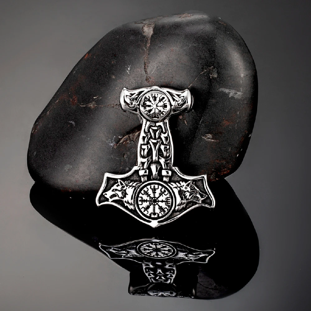 Двухстороннее мужское ожерелье с компасом Viking мужской якорь молоток Mjolnir