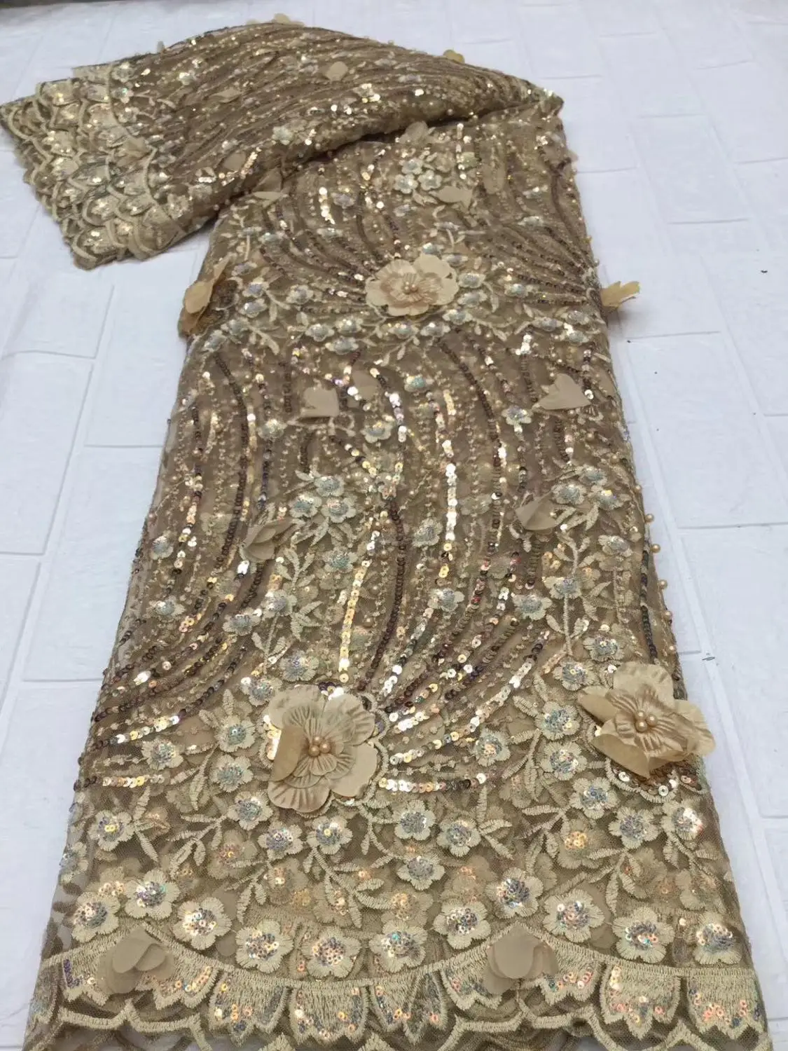 Персиковая кружевная ткань Высококачественная для свадебного/вечернего платья 5