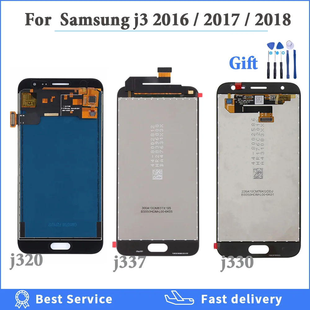 Регулируемый ЖК дисплей J320 J330 J337 2017 2016 2018 для Samsung Galaxy J3 Дисплей из тисненой жести